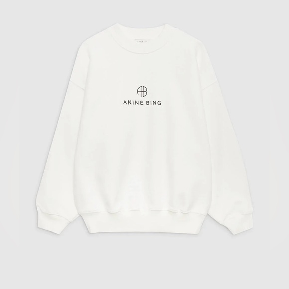 ANINE Bing Jaci Sweatshirt Monogram Ivory Size M NEW - Picture 3 of 5